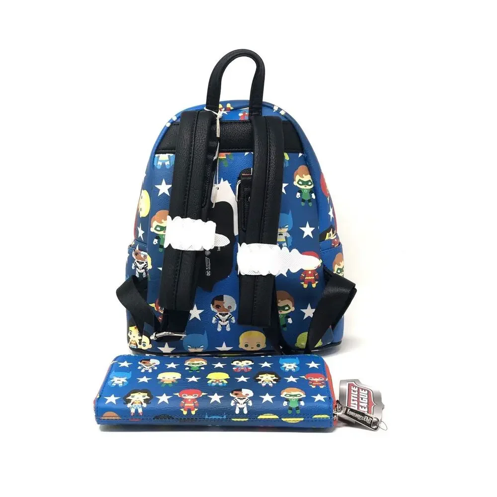 Loungefly Justice League Chibi Mini Backpack Wallet Matching Set DC COMICS NWT